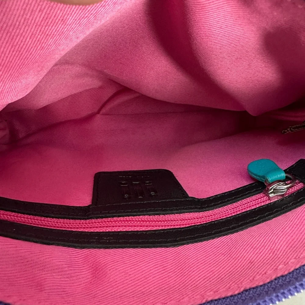 Leather  Black and Pink Cosmetic Bag with Olive Accent